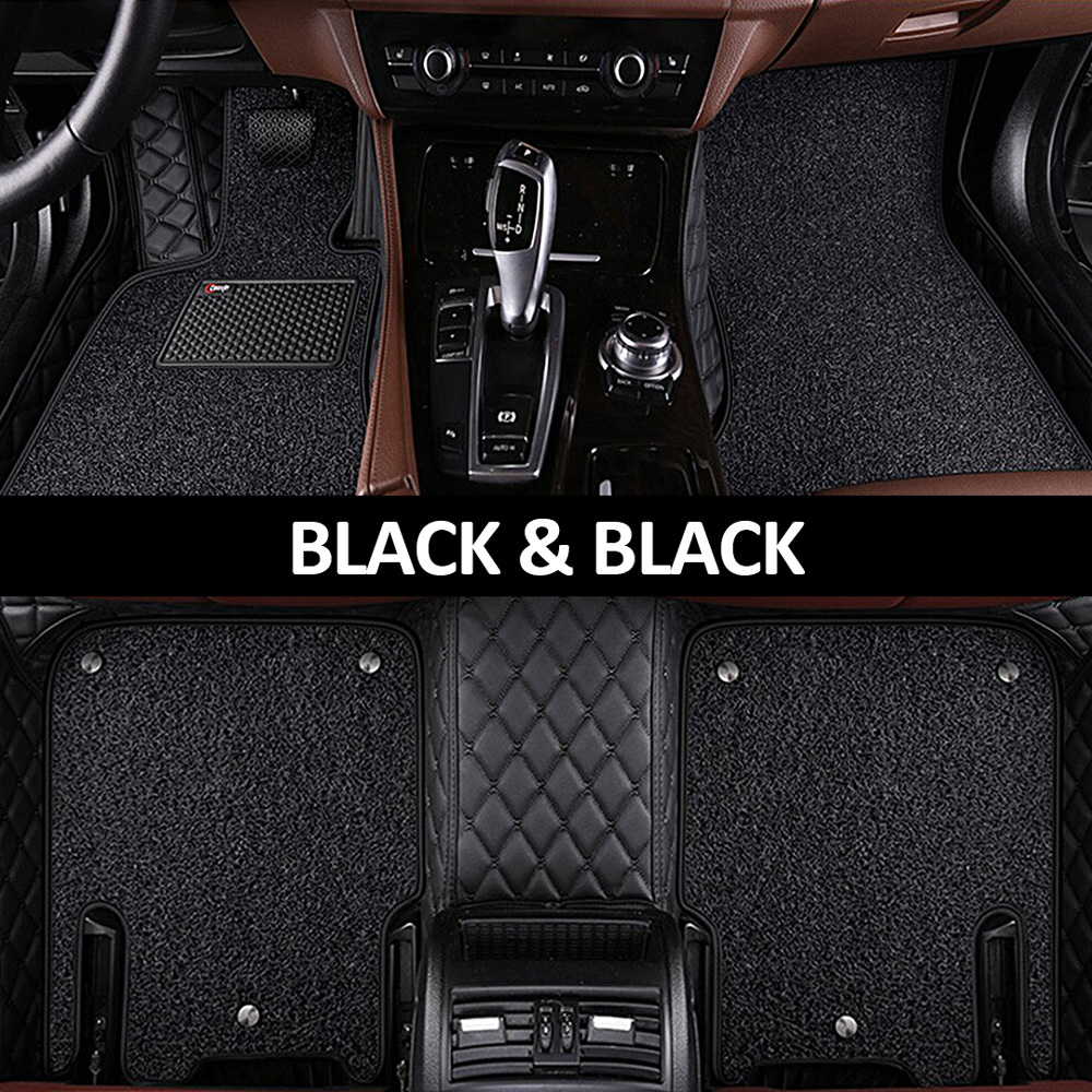 Black Leather & Black Double Layer Diamond Car Mats - Auto Americans