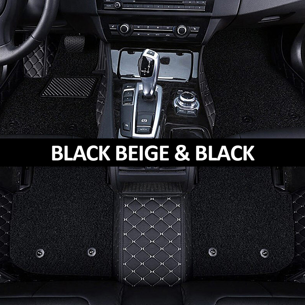 Black Leather and Black Stitching Diamond Car Mats - Auto Americans