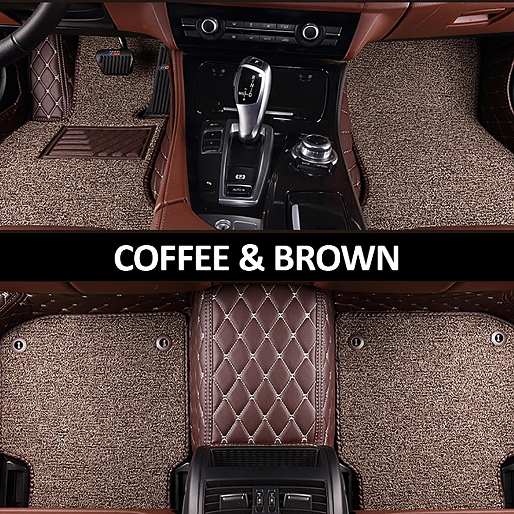 Coffee Leather & Brown Double Layer Diamond Car Mats - Auto Americans