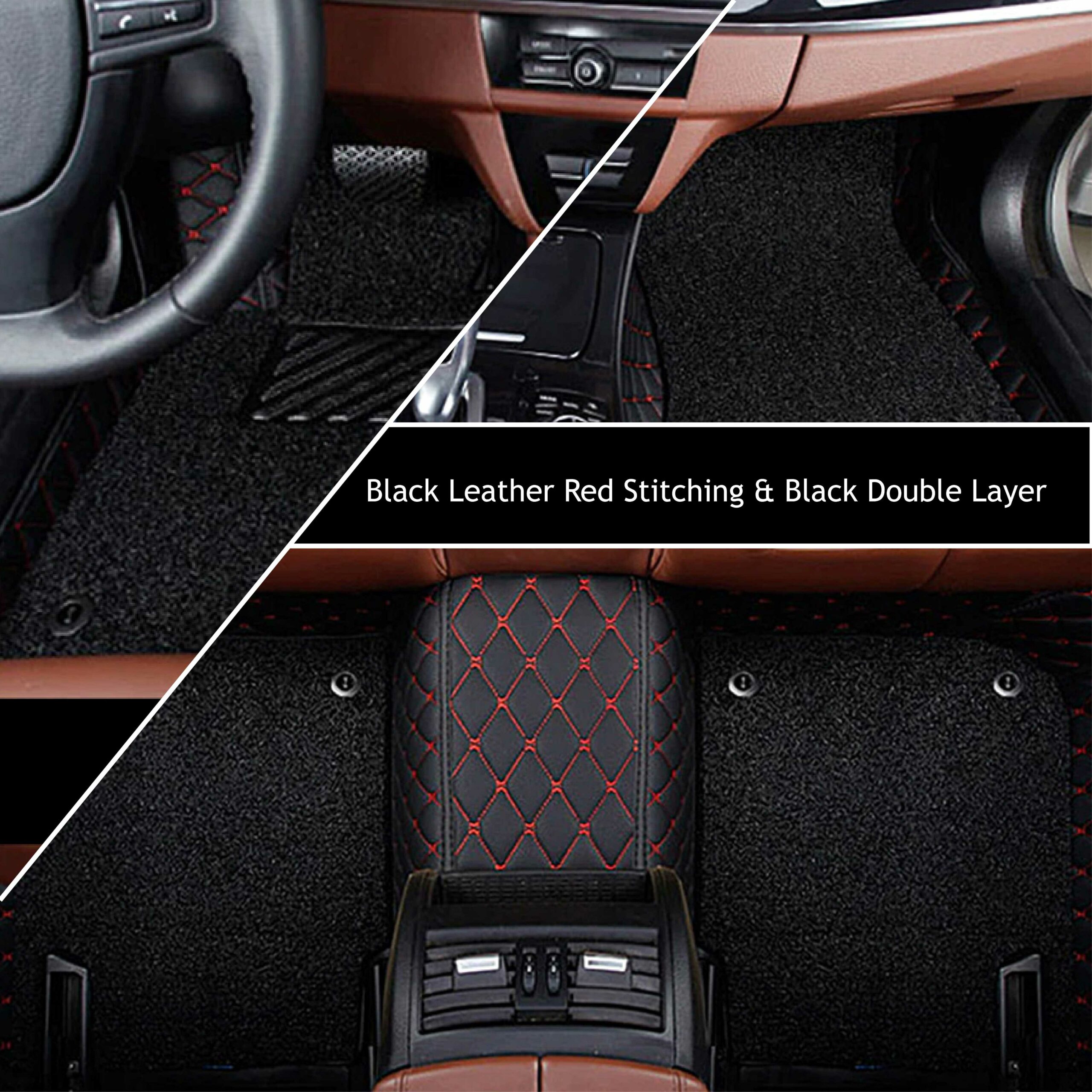 Black Leather Red Stitching & Black Double Layer Diamond Car Mats - Auto  Americans