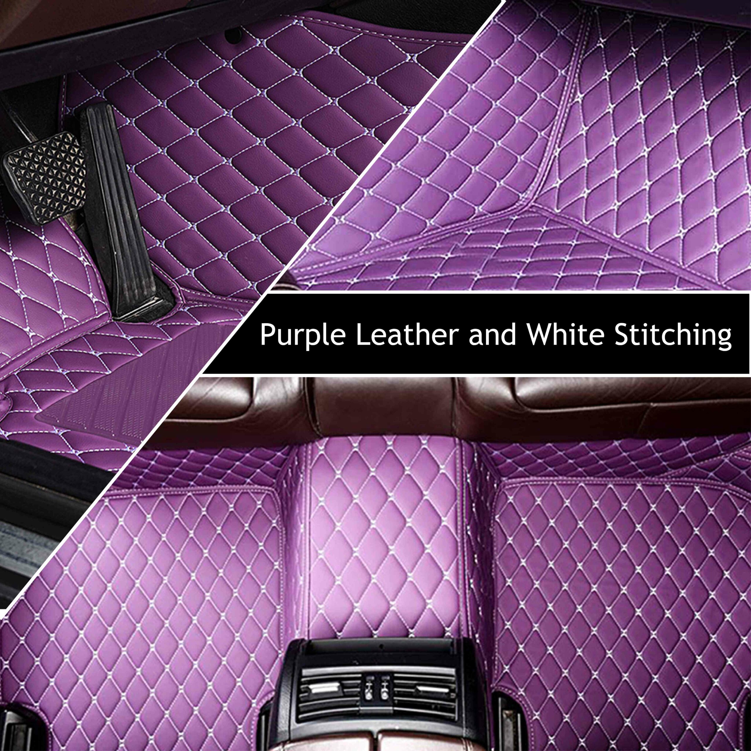 Purple Leather and White Stitching Diamond Car Mats - Auto Americans