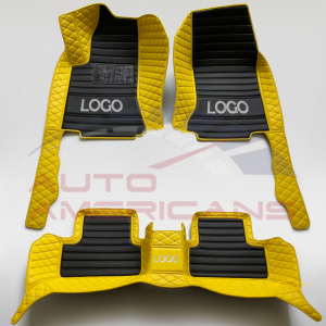 Black Double Layer Yellow Line Diamond Car Mats - Stylish 2-in-1 Hybrid Design for Car Interiors